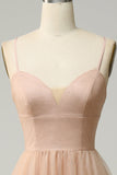 Champagne A Line Spaghetti Straps Long Bridesmaid Dress