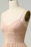 Champagne A Line Spaghetti Straps Long Bridesmaid Dress