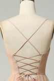 Champagne A Line Spaghetti Straps Long Bridesmaid Dress