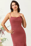 Desert Rose Mermaid Spaghetti Straps Asymmetrical Chiffon Bridesmaid Dress