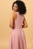 Dusty Rose A Line High Neck Pleated Long Chiffon Bridesmaid Dress