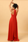 Rust Red Convertible Long Chiffon Bridesmaid Dress