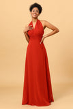 Rust Red Convertible Long Chiffon Bridesmaid Dress