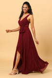 Cabernet V Neck Sleeveless Floor Length Chiffon Bridesmaid Dress