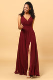 Cabernet V Neck Sleeveless Floor Length Chiffon Bridesmaid Dress
