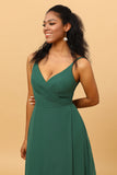 Dark Green A Line V Neck Floor Length Long Chiffon Bridesmaid Dress