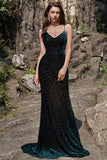 Mermaid Spaghetti Straps V Neck Green Long Velvet Bridesmaid Dress