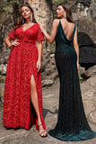 Mermaid Spaghetti Straps V Neck Green Long Velvet Bridesmaid Dress
