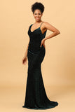 Dark Green Mermaid Velvet Backless Long Bridesmaid Dress