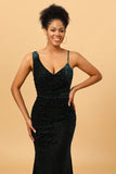 Dark Green Mermaid Velvet Backless Long Bridesmaid Dress
