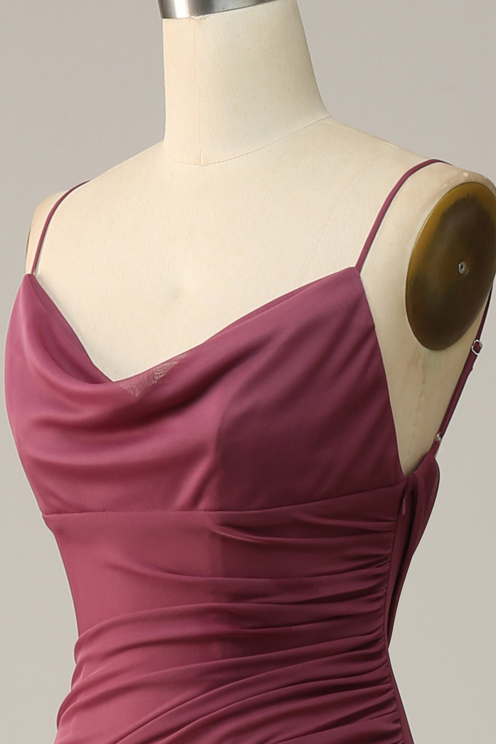 Desert Rose Sheath Spaghetti Straps Draped Chiffon Bridesmaid Dress