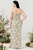 Grey Sheath Sweetheart Corset Stretch Crepe Bridesmaid Dress with Slit