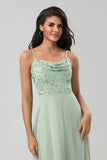 A-Line Spaghetti Straps Chiffon Bridesmaid Dress With Beading