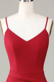 Burgundy Mermaid Spaghetti Straps Sleeveless Bridesmaid Dress with Slit