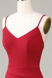 Burgundy Mermaid Spaghetti Straps Sleeveless Bridesmaid Dress with Slit