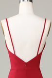 Burgundy Mermaid Spaghetti Straps Sleeveless Bridesmaid Dress with Slit