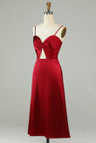 Burgundy A Line Spaghetti Straps Hollow Out Short Bridesmaid Dress