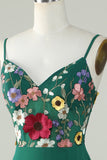 Dark Green A-Line Spaghetti Straps Floor-Length Dress with 3D Flowers