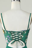 Dark Green A-Line Spaghetti Straps Floor-Length Dress with 3D Flowers