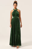 Dark Green Convertible Wear Velvet Long Bridesmaid Dress