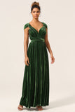 Dark Green Convertible Wear Velvet Long Bridesmaid Dress