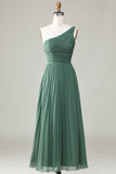 Eucalyptus A Line One Shoulder Ruched Chiffon Bridesmaid Dress