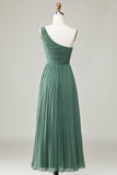 Eucalyptus A Line One Shoulder Ruched Chiffon Bridesmaid Dress