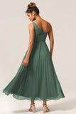 Eucalyptus A Line One Shoulder Ruched Chiffon Bridesmaid Dress
