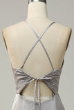 Grey Sheath Spaghetti Straps Bright Satin Bridesmaid Dress