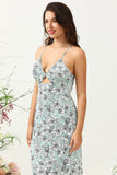 Grey Green Mermaid Spaghetti Straps Bright Satin Floral Bridesmaid Dress