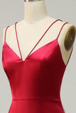 Burgundy Mermaid Spaghetti Straps Satin Bridesmaid Dress with Open Back