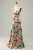 Green Sheath Deep V Neck Spaghetti Straps Bright Satin Bridesmaid Dress