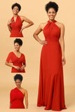 Rust Red Convertible Long Chiffon Bridesmaid Dress